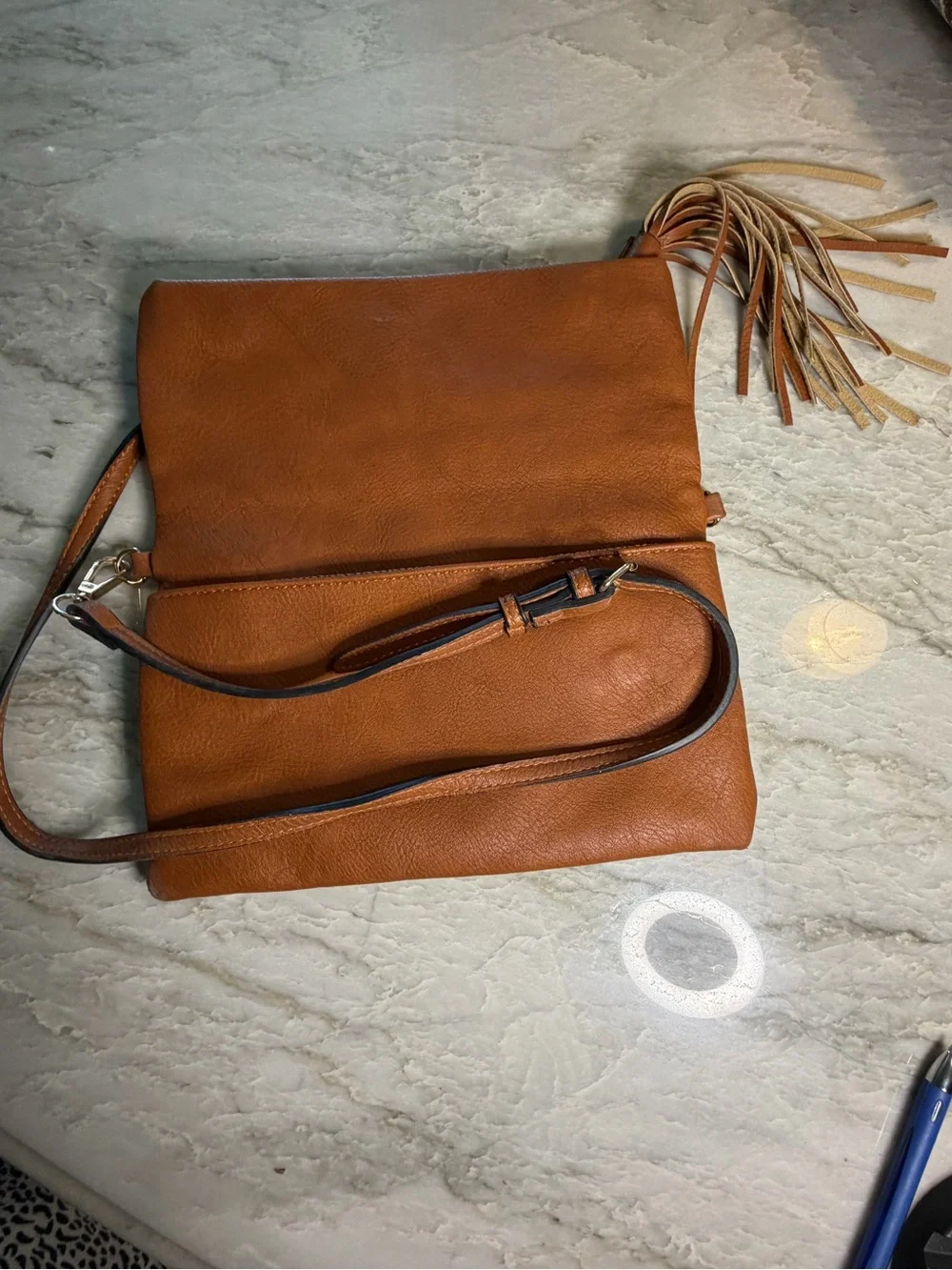 Leopard Print Fold-Over Crossbody Bag in Tan - Picture 3 of 7